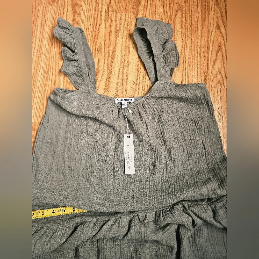Women's STEVE MADDEN legant Olive Green Maxi Dress Size S Oversize Cotton 100% - Picture 12 of 13